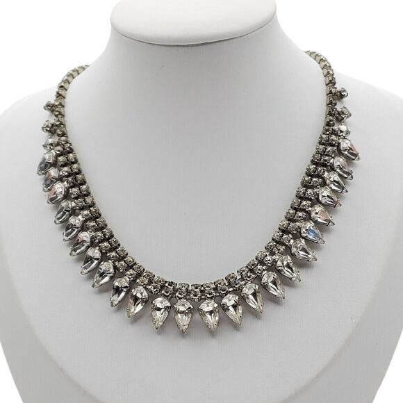 Kramer NY Rhinestone Choker Tennis Necklace Silver Tone Vintage Bride Wedding - Picture 2 of 8